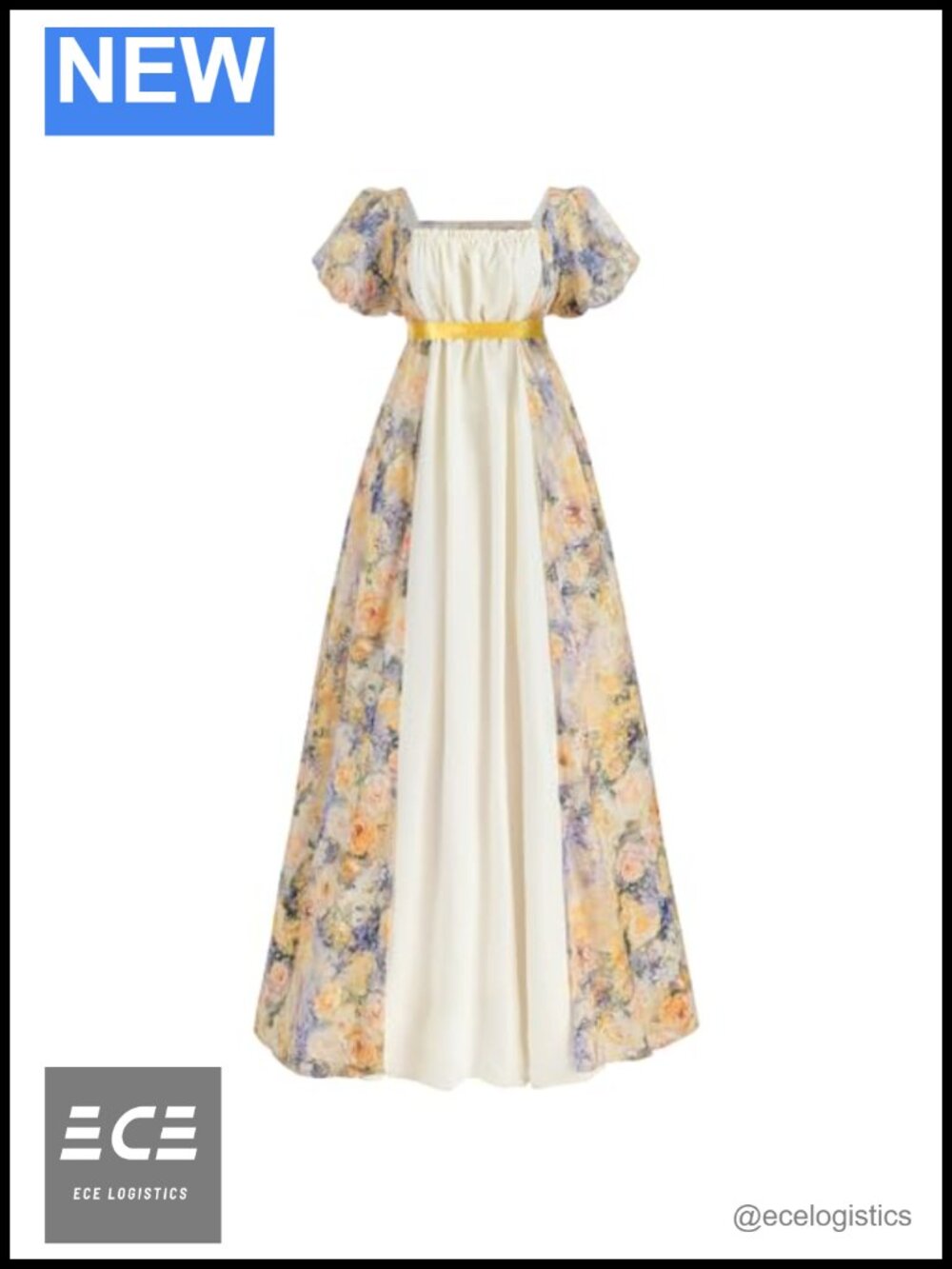 Regency Empire Waist Dress Chiffon Cotton Blend Floral Historical Costume Gown